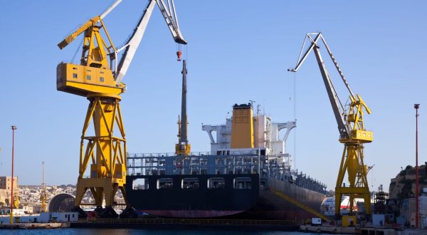 Ship in dry dock at Grand harbour (Valletta, Malta)