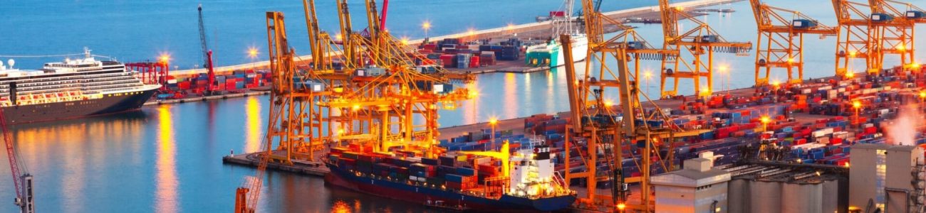 Industrial port de Barcelona in evening. Spain