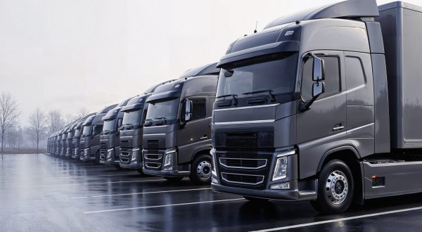 row-modern-semi-trucks-parking-lot